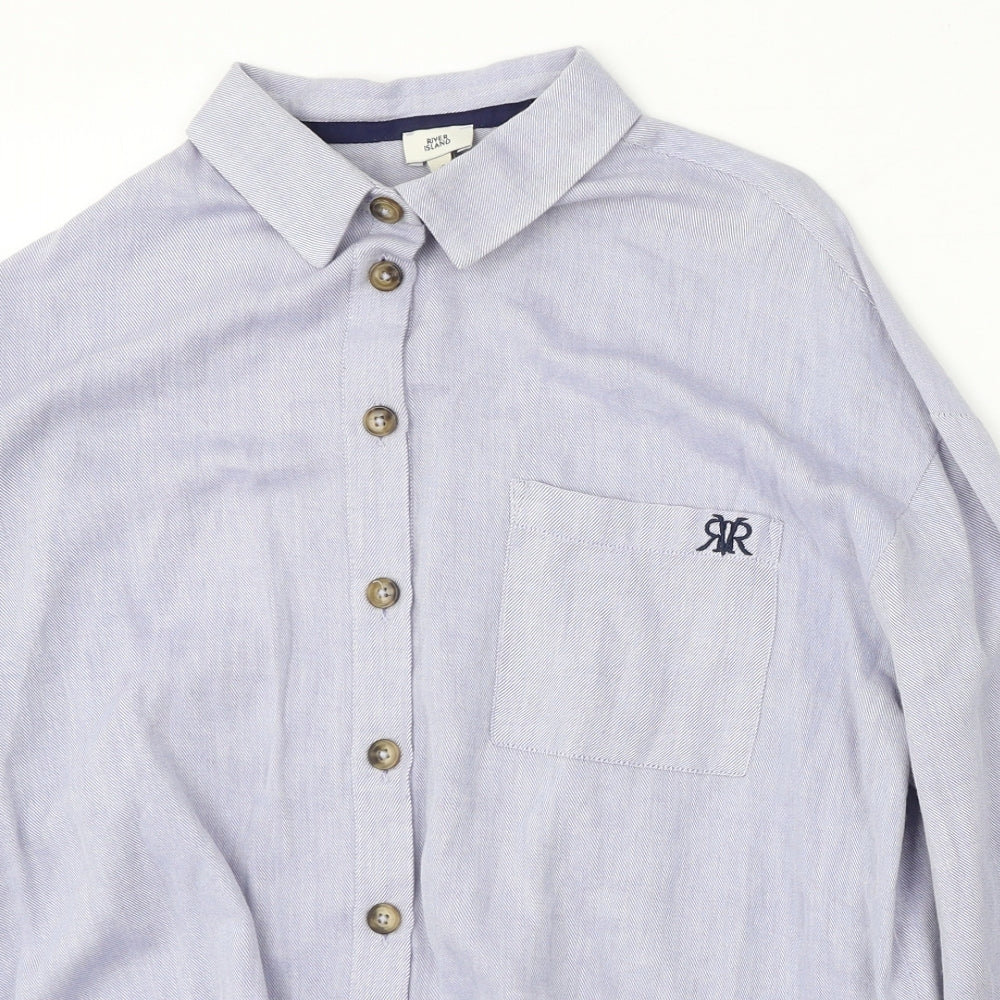 River Island Womens Blue Cotton Basic Button-Up Size 12 Collared