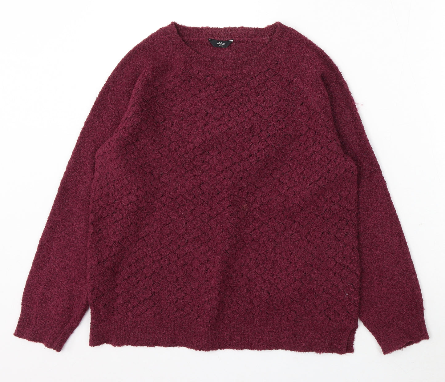 M&Co Womens Purple Round Neck Acrylic Pullover Jumper Size 14