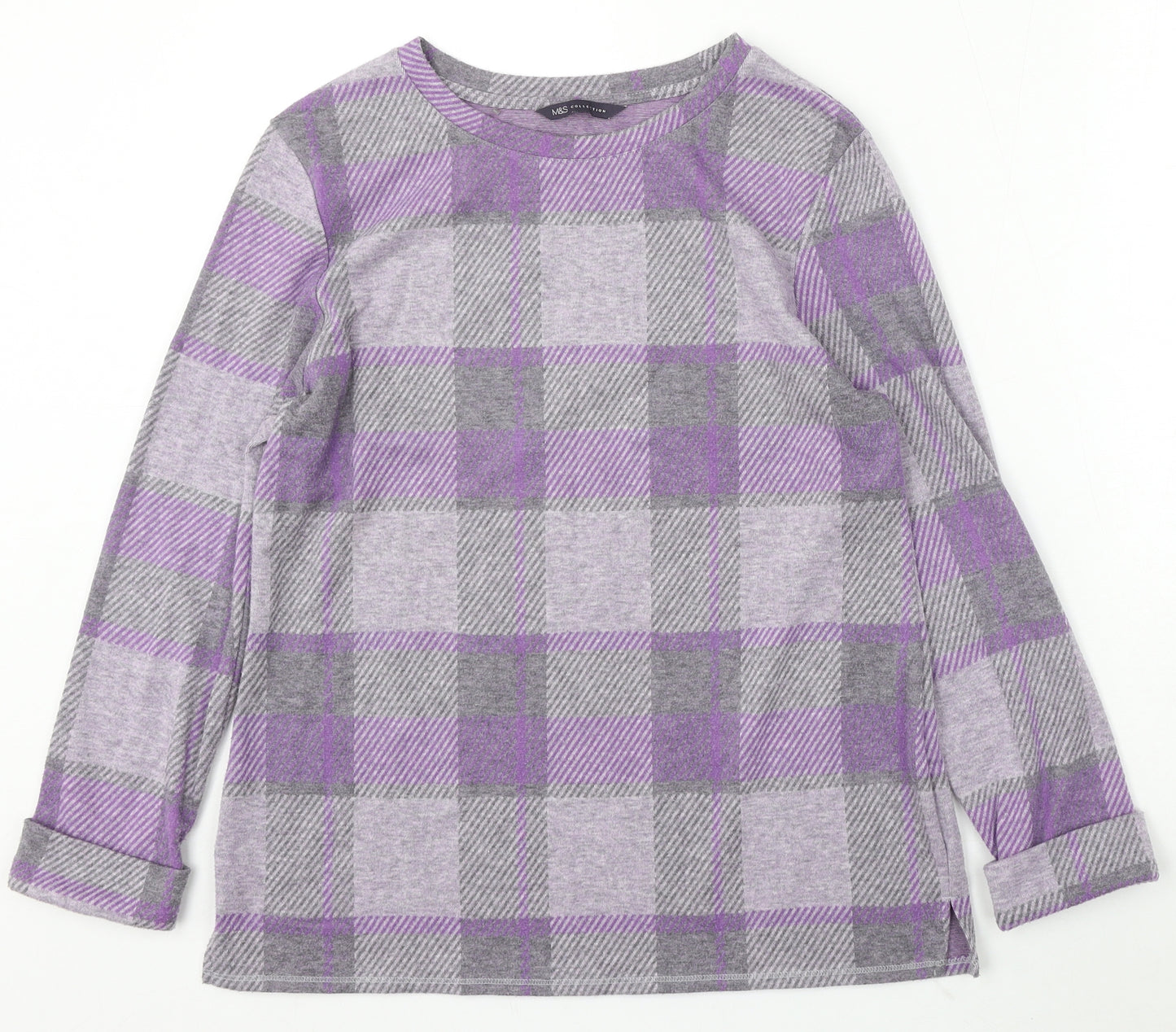 Marks and Spencer Womens Multicoloured Round Neck Plaid Polyester Pullover Jumper Size 10