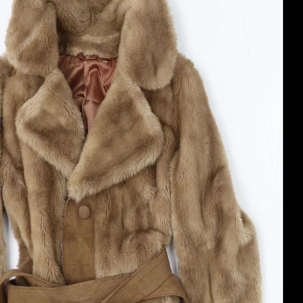 Tissavel of France Womens Brown Jacket Size S Tie - Faux Fur