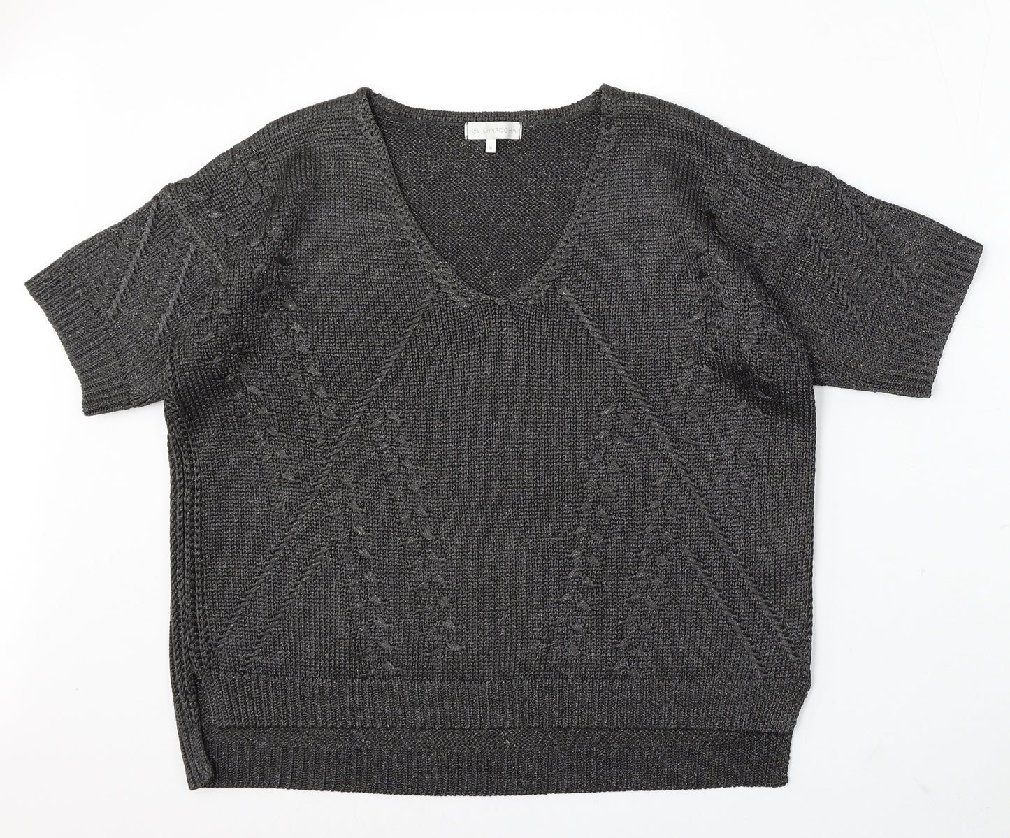 John Rocha Womens Silver V-Neck Polyester Pullover Jumper Size 16