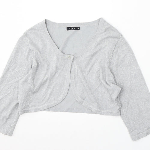 VILA Womens Silver V-Neck Viscose Cardigan Jumper Size M