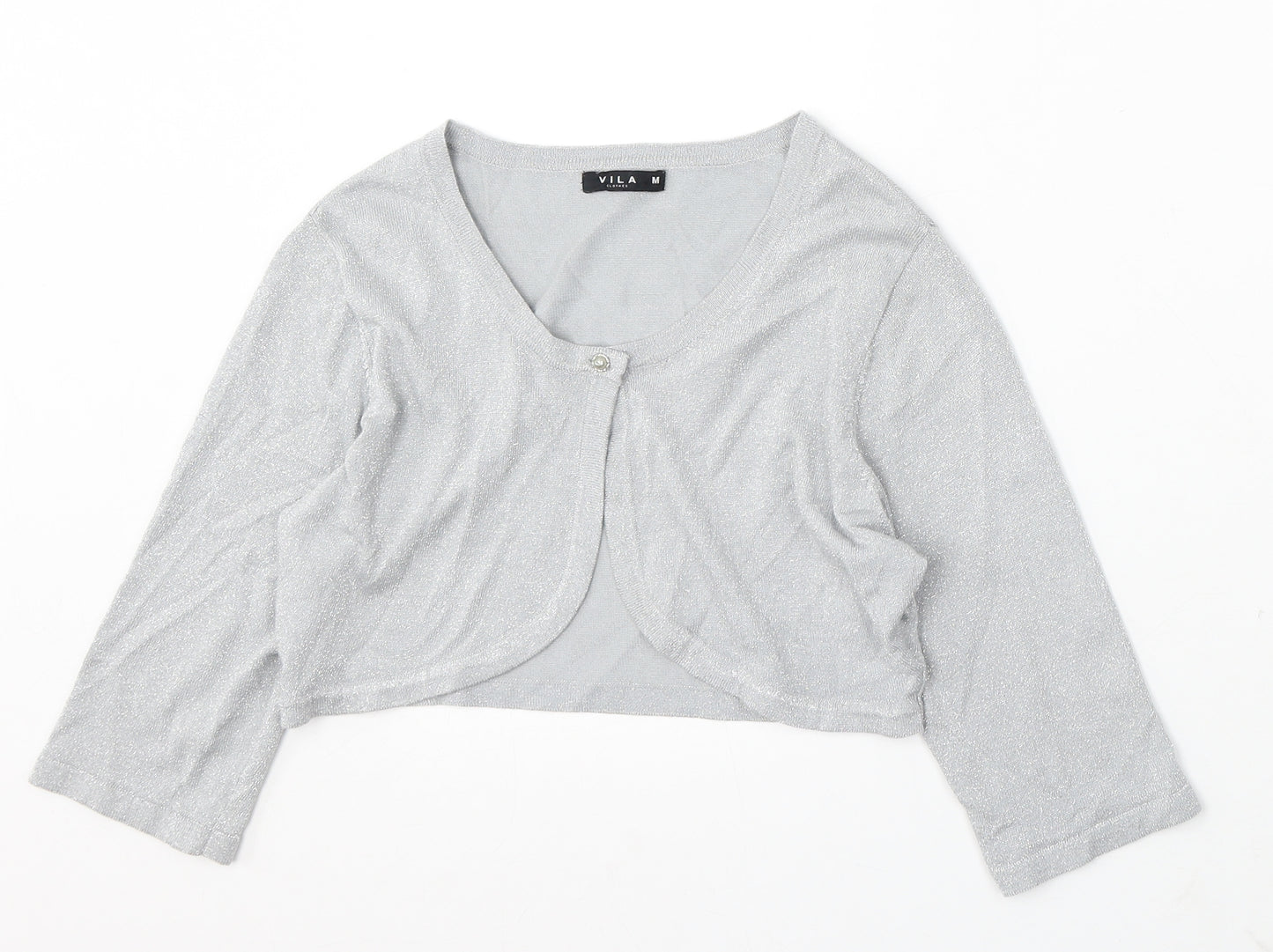 VILA Womens Silver V-Neck Viscose Cardigan Jumper Size M