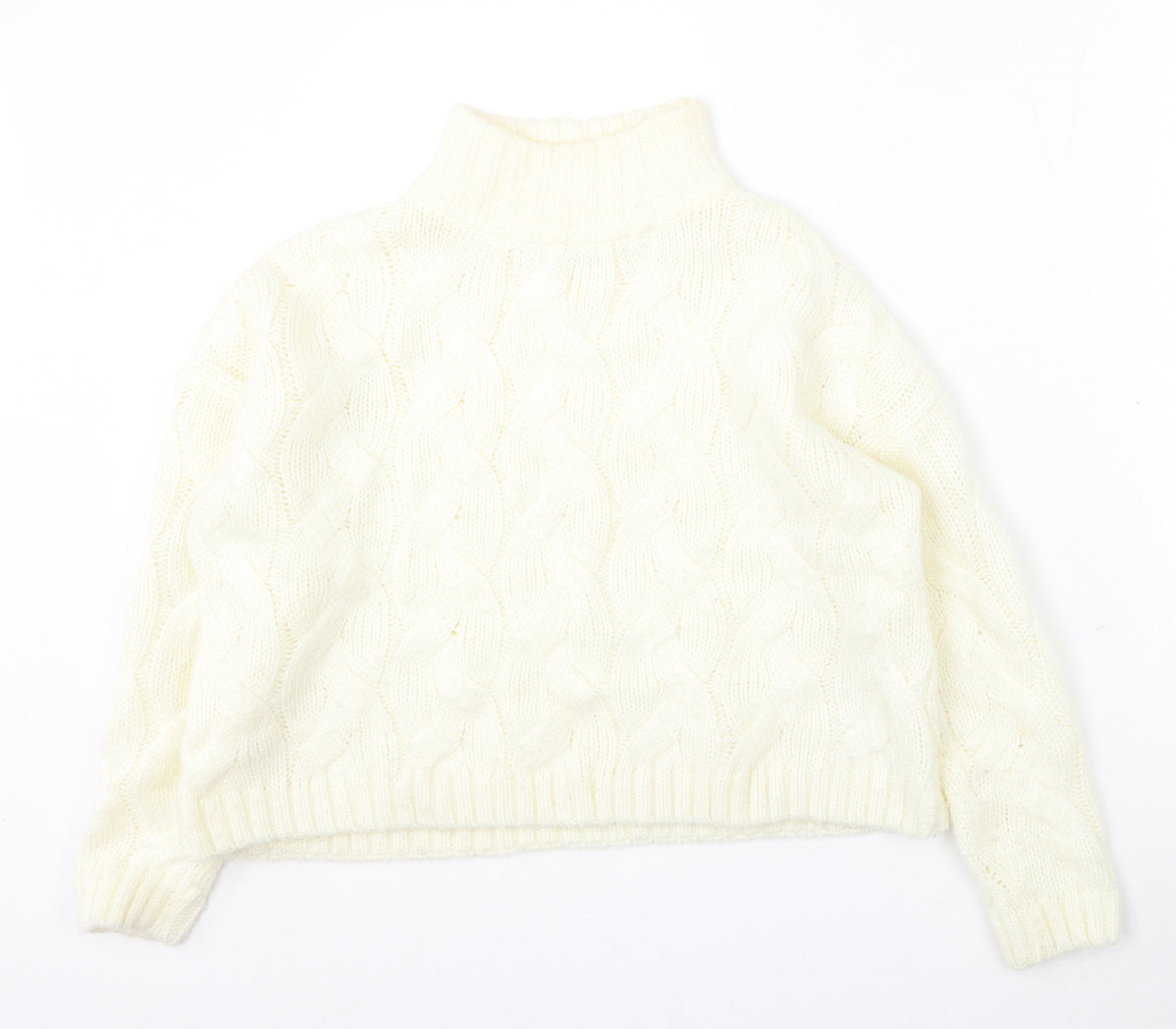 M&Co Womens Ivory Mock Neck Acrylic Pullover Jumper Size 12