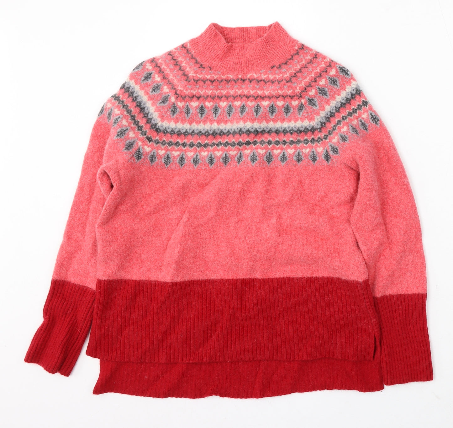 White Stuff Womens Multicoloured Mock Neck Geometric Wool Pullover Jumper Size 10