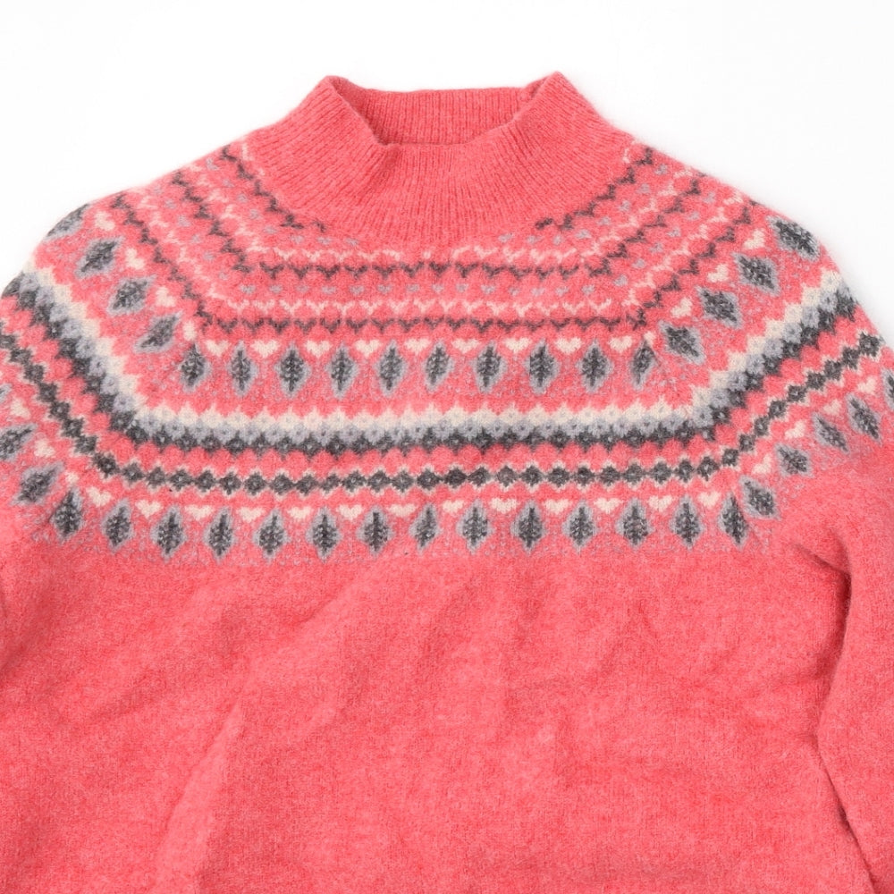 White Stuff Womens Multicoloured Mock Neck Geometric Wool Pullover Jumper Size 10