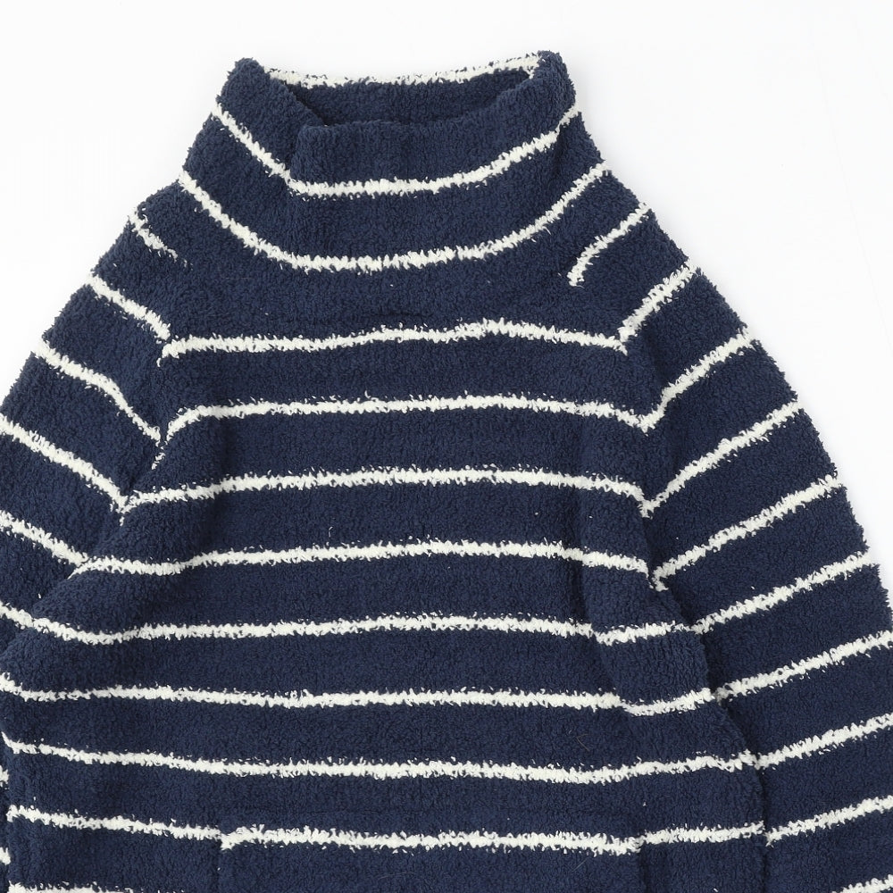 Weird Fish Womens Blue Mock Neck Striped Polyester Pullover Jumper Size 14