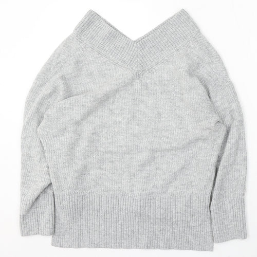 H&M Womens Grey V-Neck Acrylic Pullover Jumper Size XS