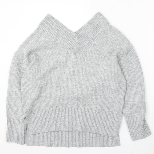 H&M Womens Grey V-Neck Acrylic Pullover Jumper Size XS