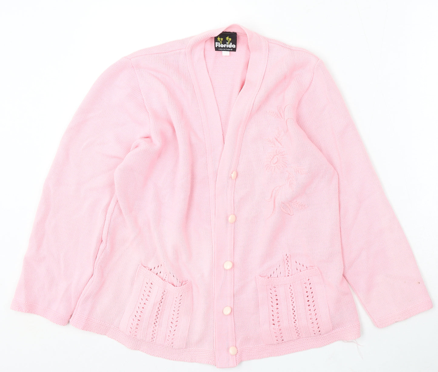 Florida Womens Pink V-Neck Acrylic Cardigan Jumper Size S