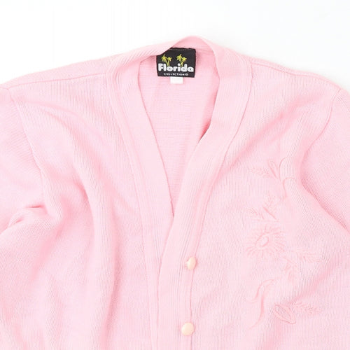 Florida Womens Pink V-Neck Acrylic Cardigan Jumper Size S