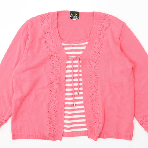 Florida Collection Womens Pink Round Neck Acrylic Cardigan Jumper Size M