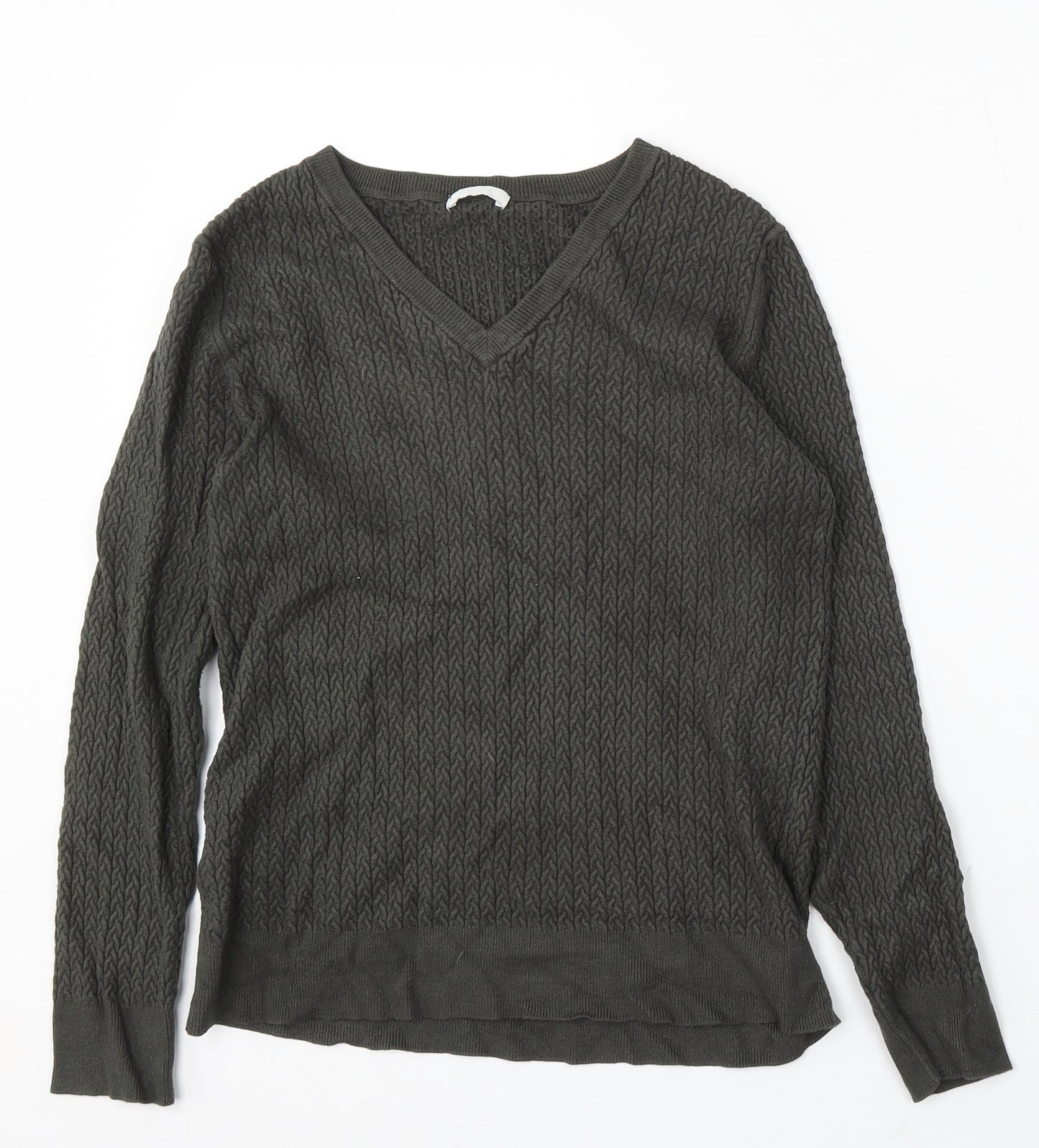 Claire Womens Green V-Neck Viscose Pullover Jumper Size S