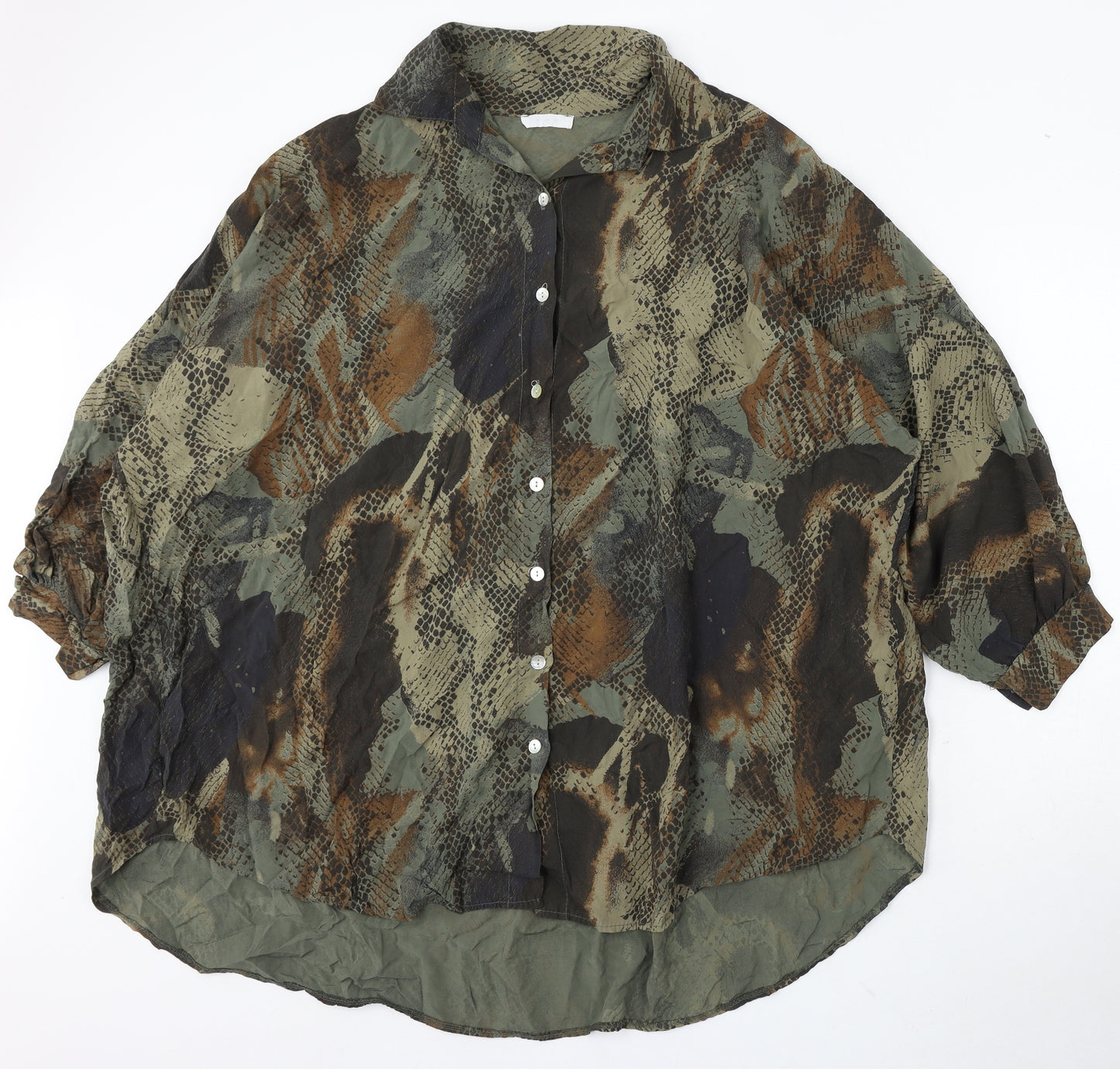 three star Womens Green Geometric Viscose Basic Blouse Size 2XL Collared