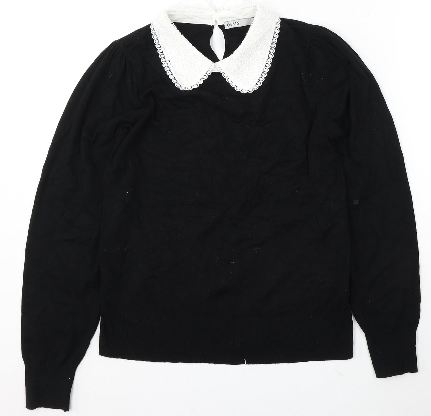 Oasis Womens Black Collared Viscose Pullover Jumper Size M