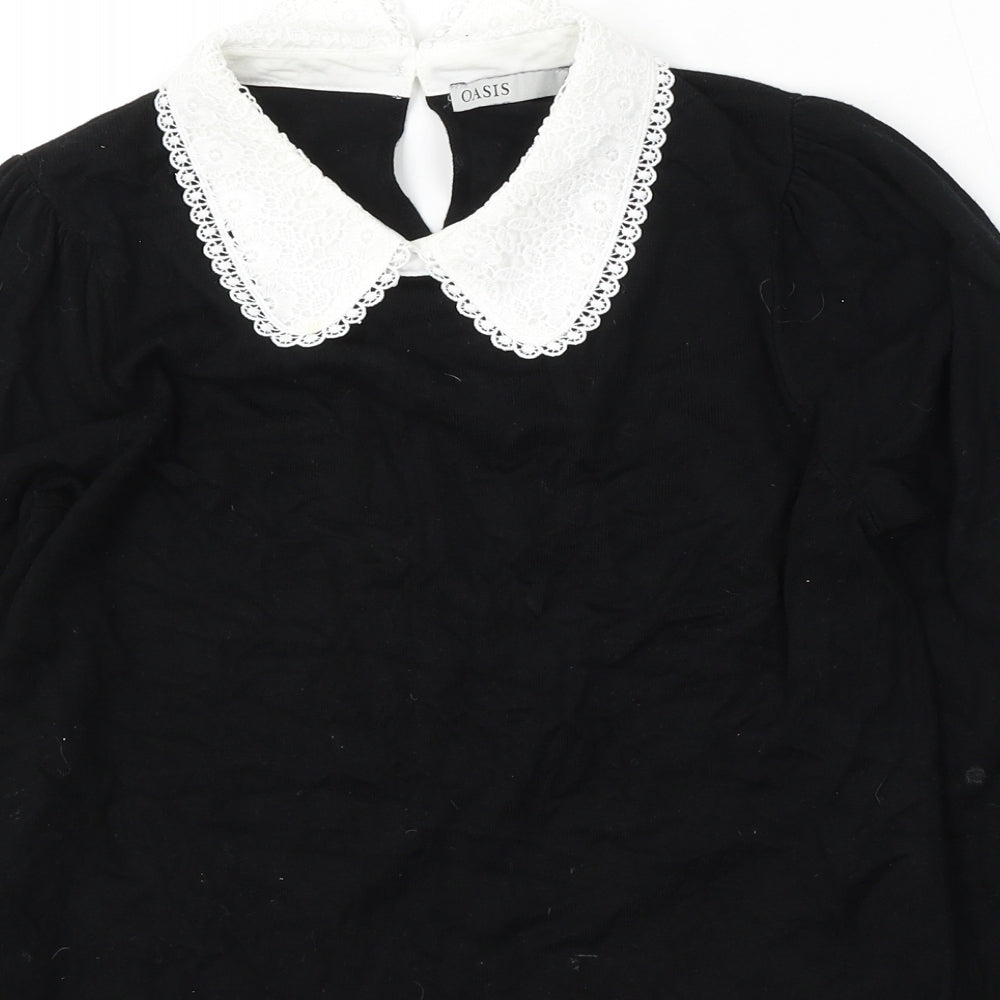 Oasis Womens Black Collared Viscose Pullover Jumper Size M
