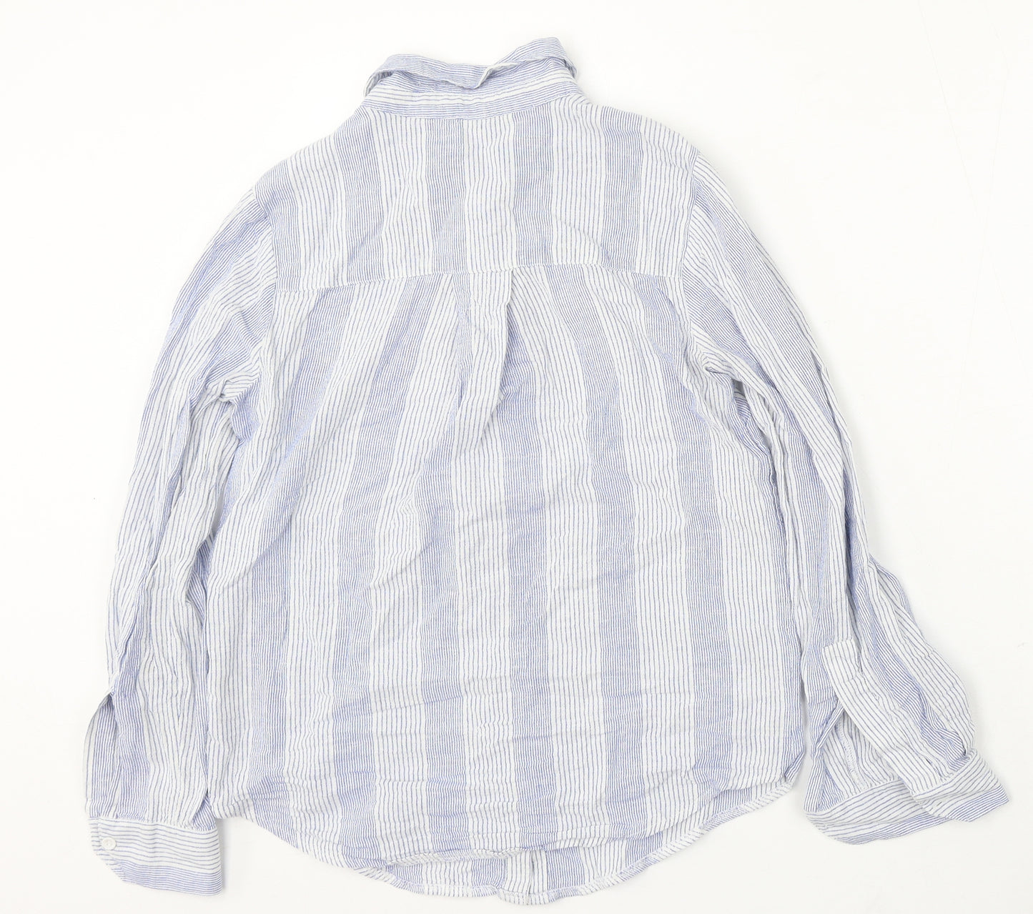 TU Womens Blue Striped Cotton Basic Button-Up Size 8 Collared