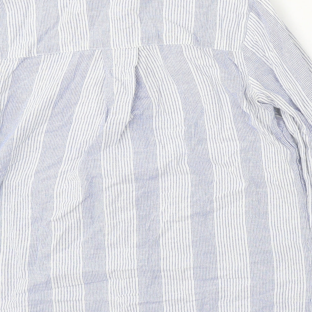 TU Womens Blue Striped Cotton Basic Button-Up Size 8 Collared