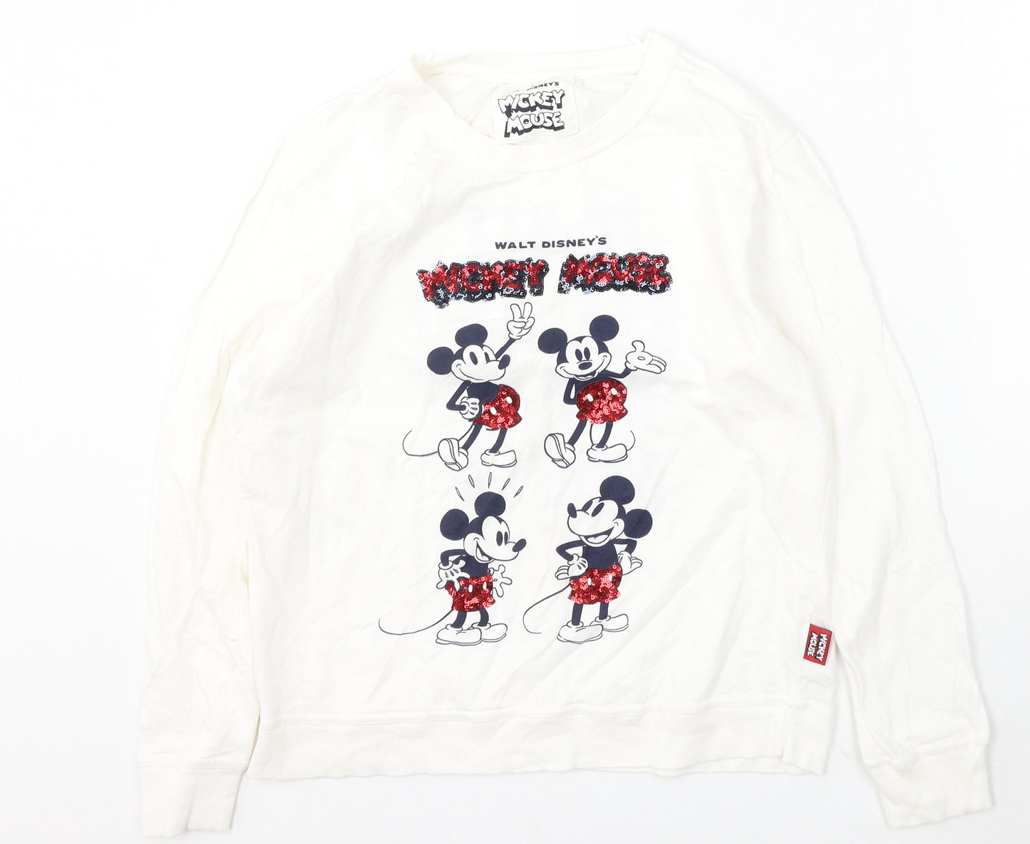 Disney Womens White Cotton Pullover Sweatshirt Size 12 - mickey mouse