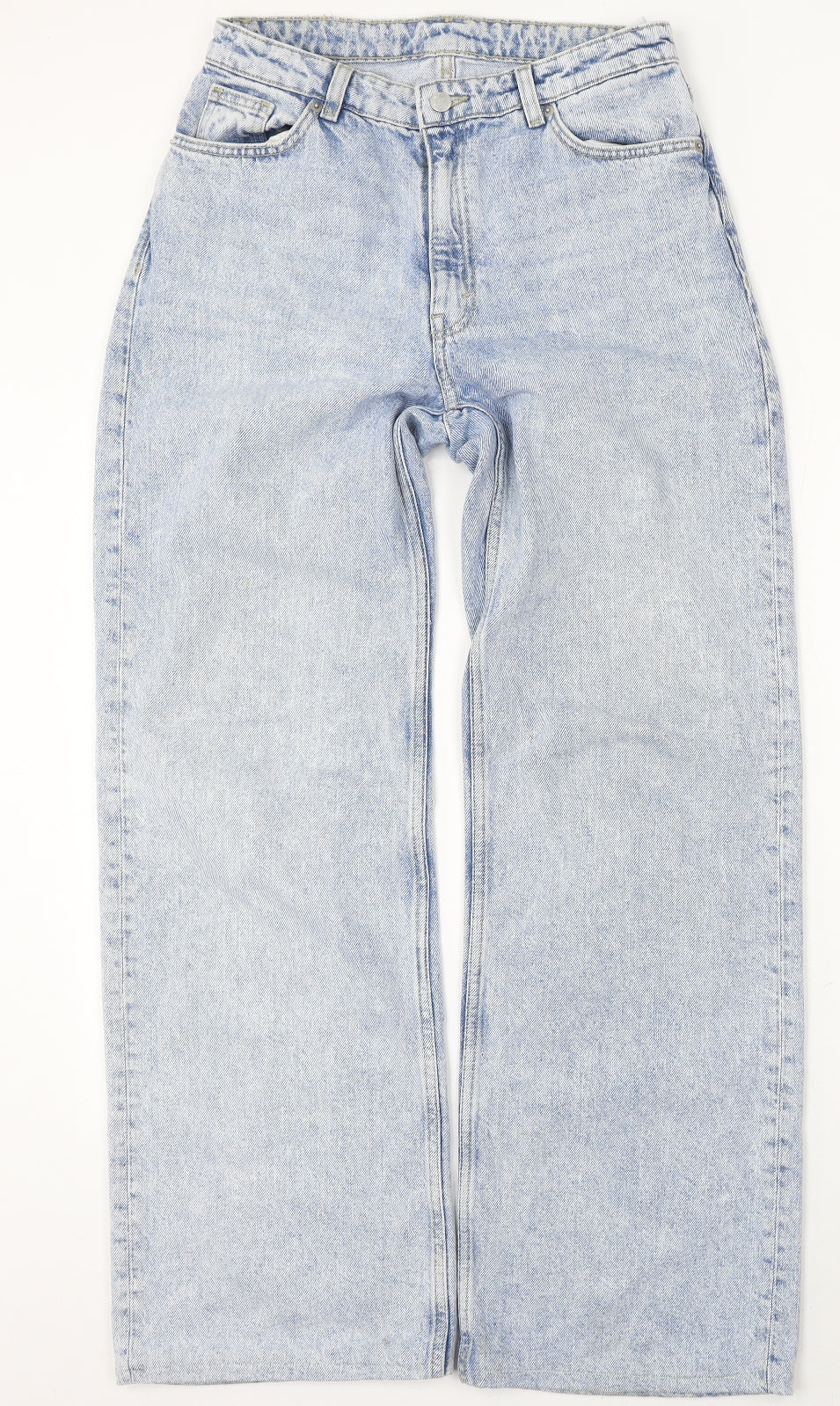 Monki Womens Blue Polyester Wide-Leg Jeans Size 32 L31 in Regular Button