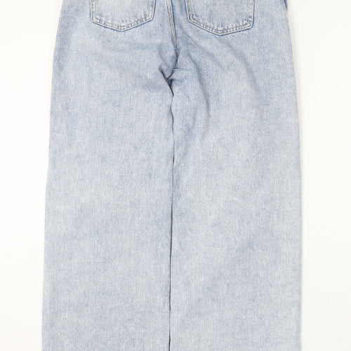 Monki Womens Blue Polyester Wide-Leg Jeans Size 32 L31 in Regular Button