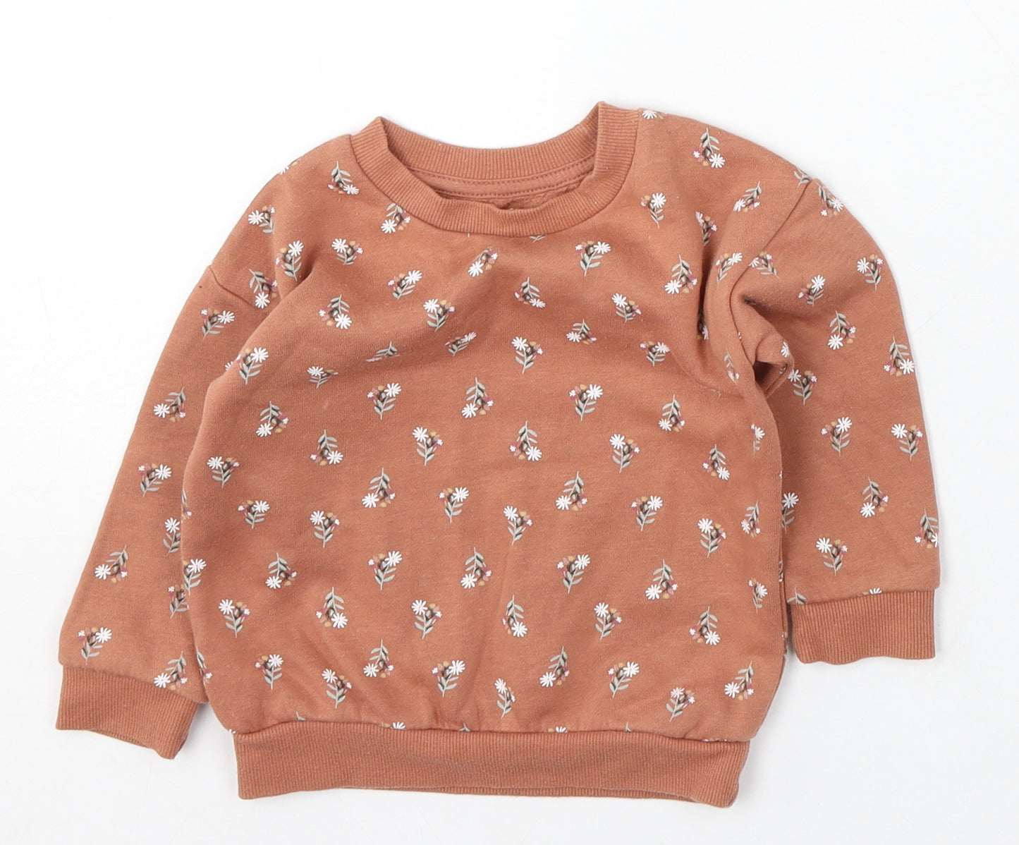 Primark Girls Brown Cotton Pullover Jumper Size 12-18 Months