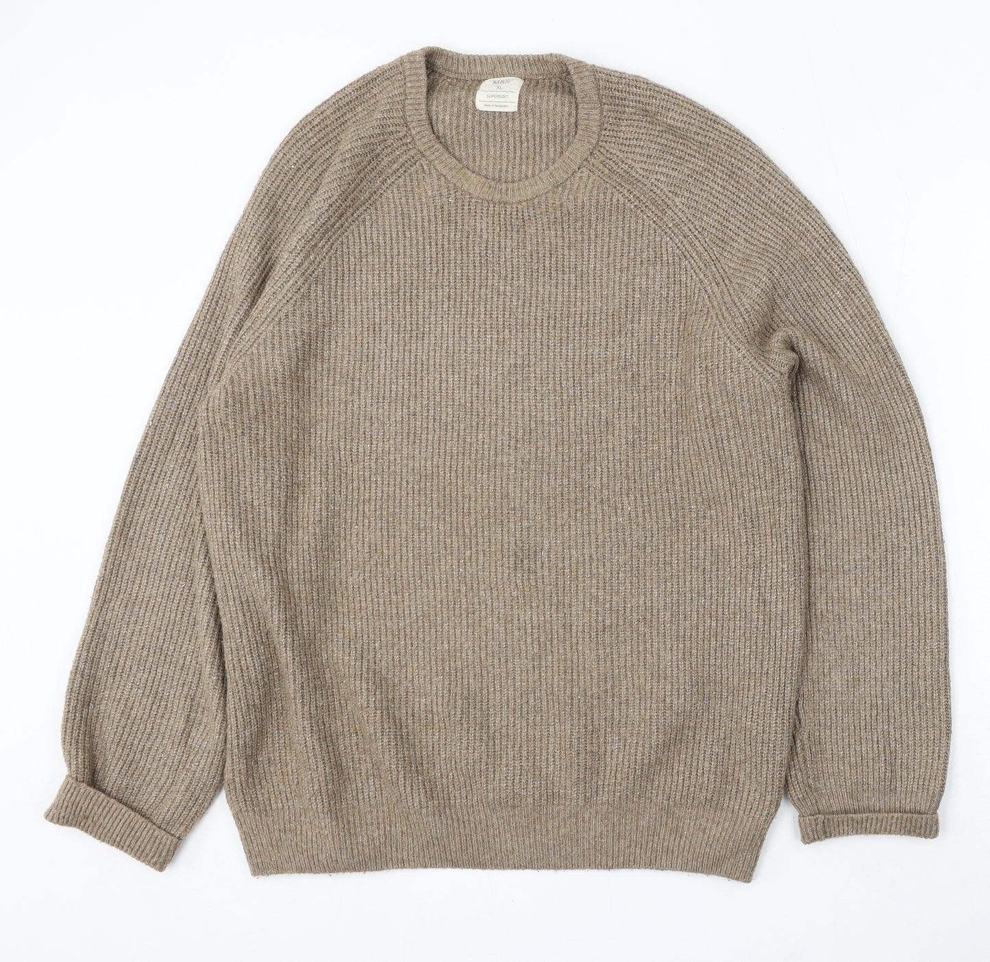 Marks and Spencer Mens Beige Round Neck Polyamide Pullover Jumper Size XL