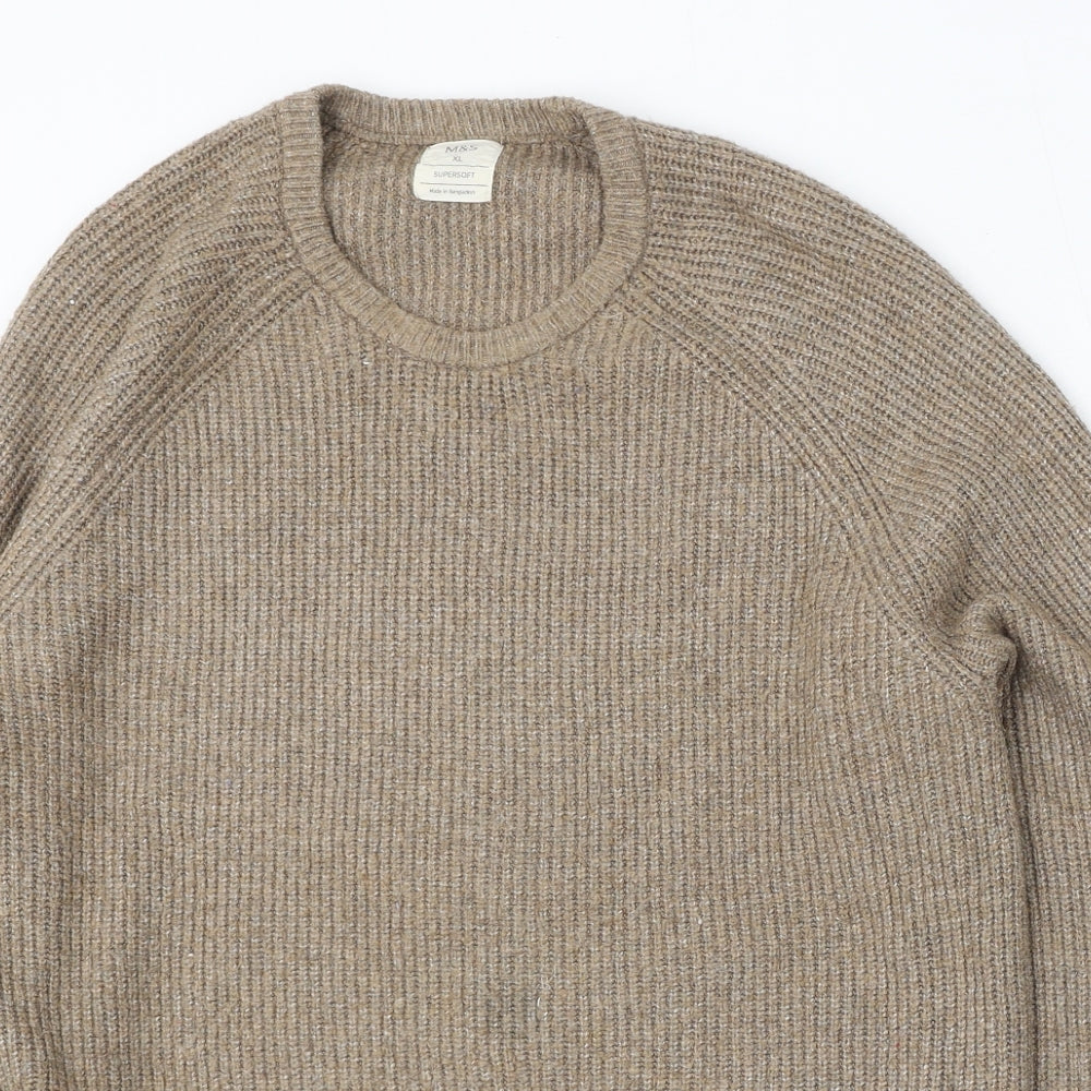 Marks and Spencer Mens Beige Round Neck Polyamide Pullover Jumper Size XL