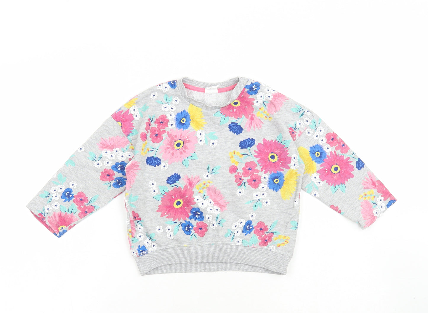 H&M Girls Multicoloured Round Neck Floral Cotton Pullover Jumper Size 3-4 Years