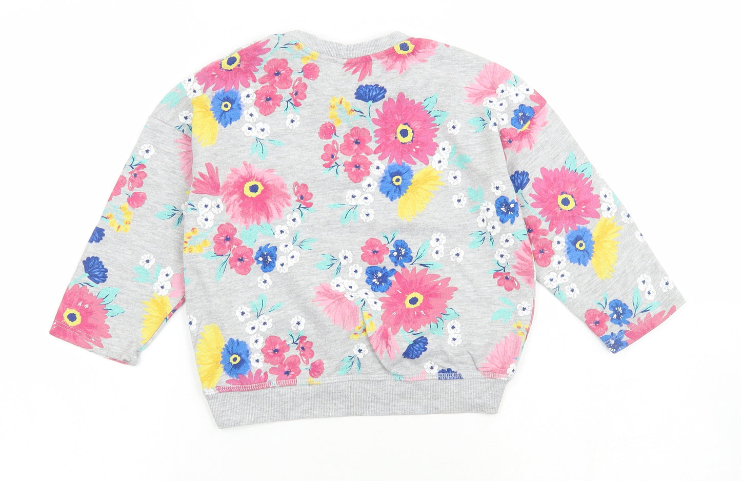 H&M Girls Multicoloured Round Neck Floral Cotton Pullover Jumper Size 3-4 Years