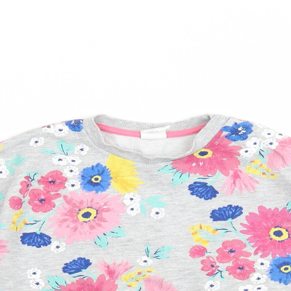 H&M Girls Multicoloured Round Neck Floral Cotton Pullover Jumper Size 3-4 Years