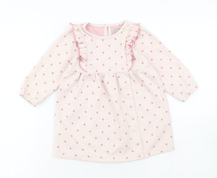 Primark Girls Pink Spotted Polyester Skater Dress Size 12-18 Months Round Neck