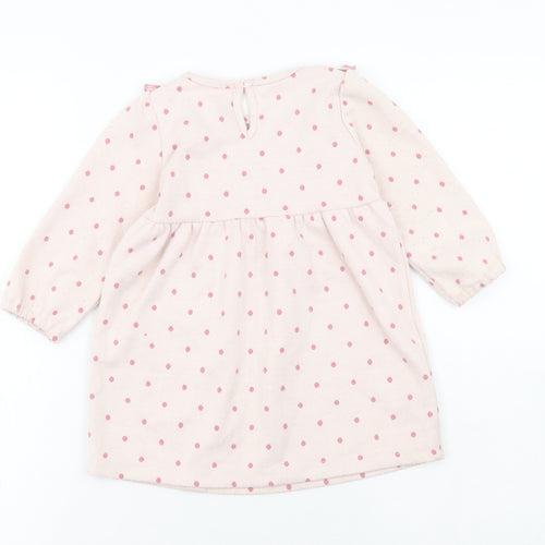 Primark Girls Pink Spotted Polyester Skater Dress Size 12-18 Months Round Neck