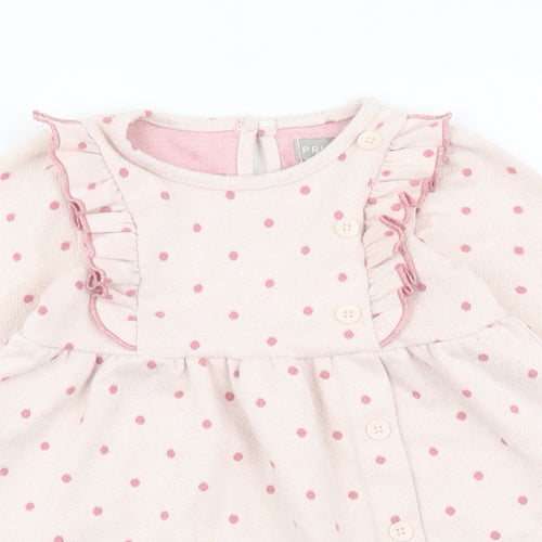 Primark Girls Pink Spotted Polyester Skater Dress Size 12-18 Months Round Neck