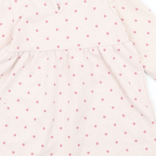 Primark Girls Pink Spotted Polyester Skater Dress Size 12-18 Months Round Neck