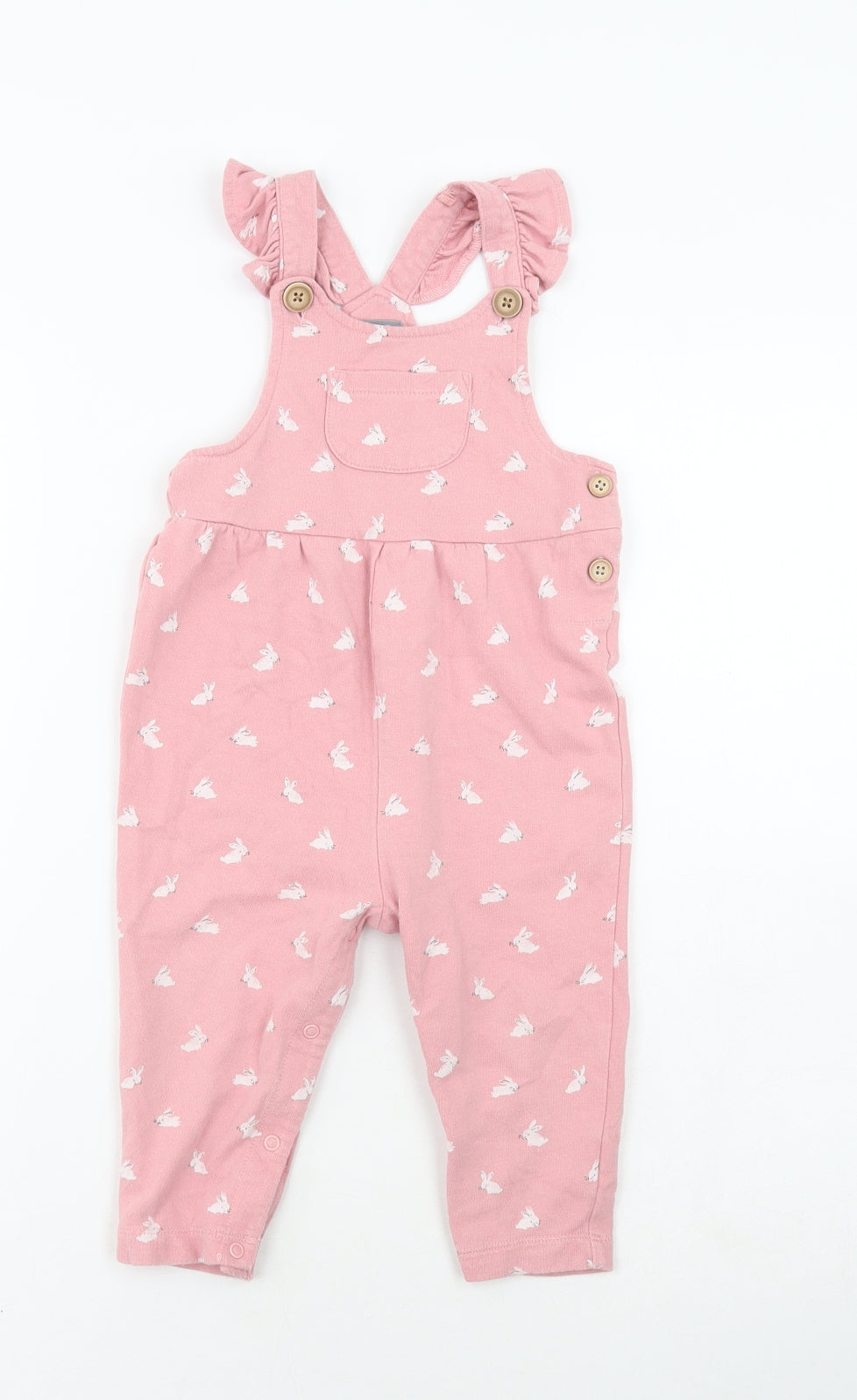 NEXT Girls Pink Spotted Cotton Dungaree Outfit/Set Size 12-18 Months Button