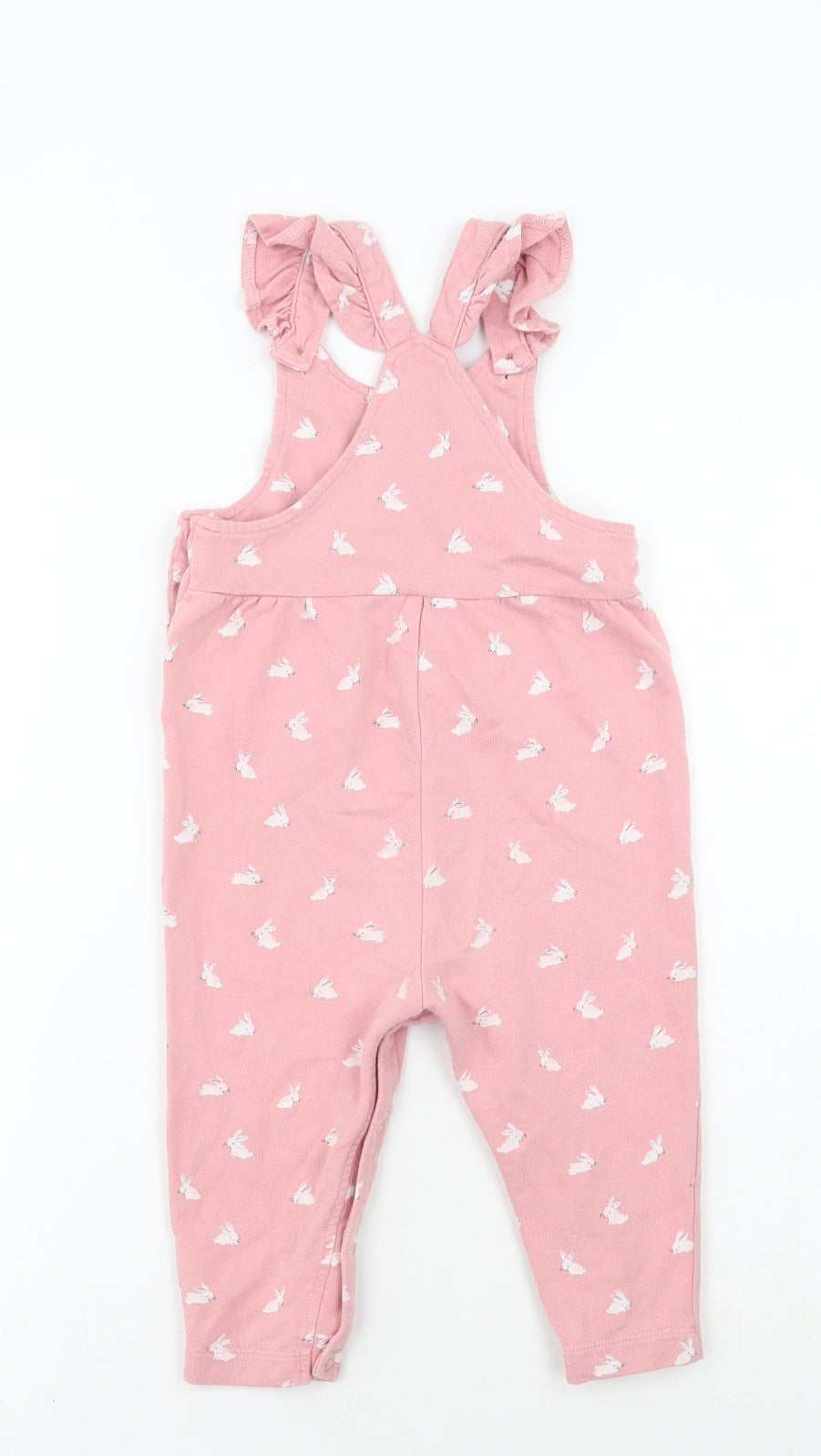 NEXT Girls Pink Spotted Cotton Dungaree Outfit/Set Size 12-18 Months Button