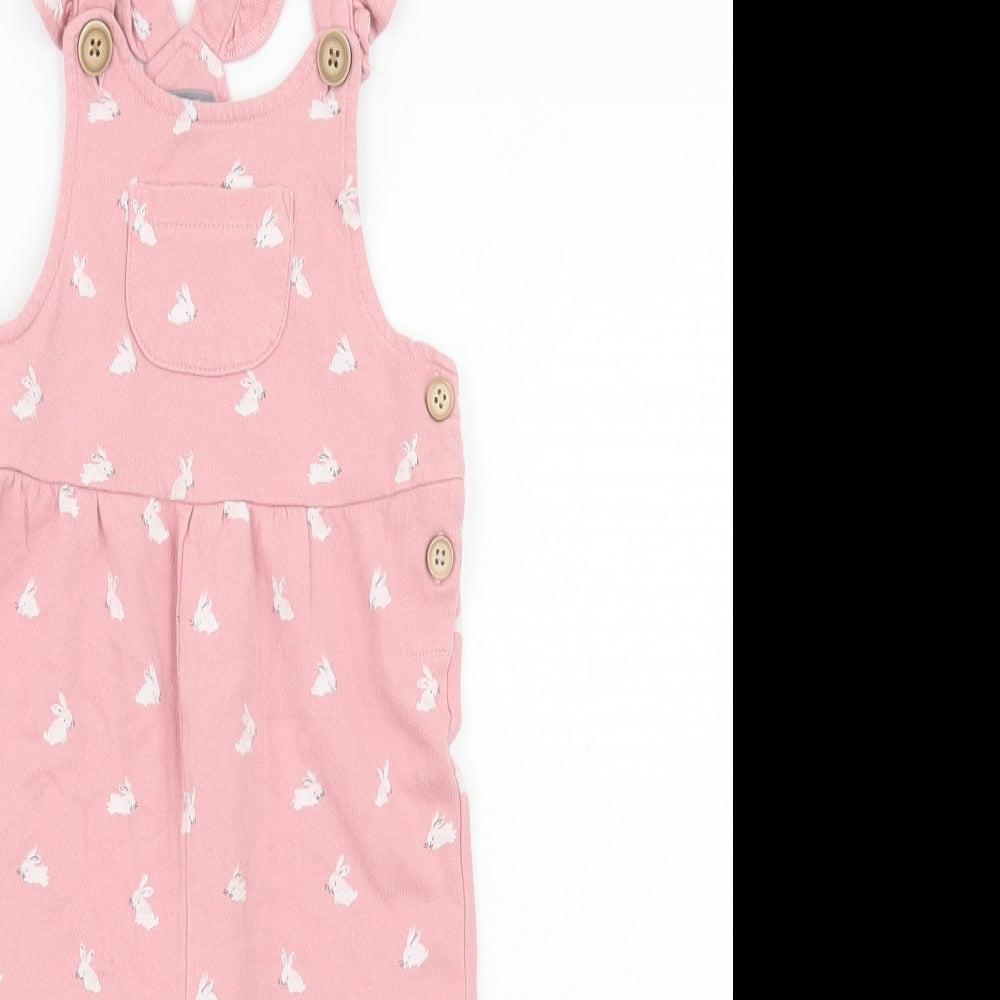 NEXT Girls Pink Spotted Cotton Dungaree Outfit/Set Size 12-18 Months Button