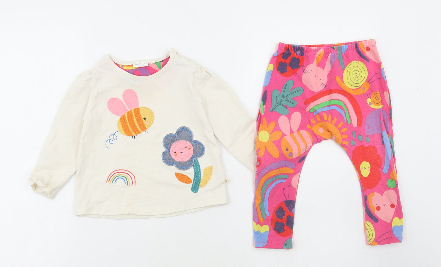 NEXT Girls Multicoloured Geometric Cotton Trousers Set Outfit/Set Size 12-18 Months