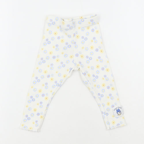 Primark White Floral Cotton Jogger Leggings Size 6-9 Months - Daisy Duck