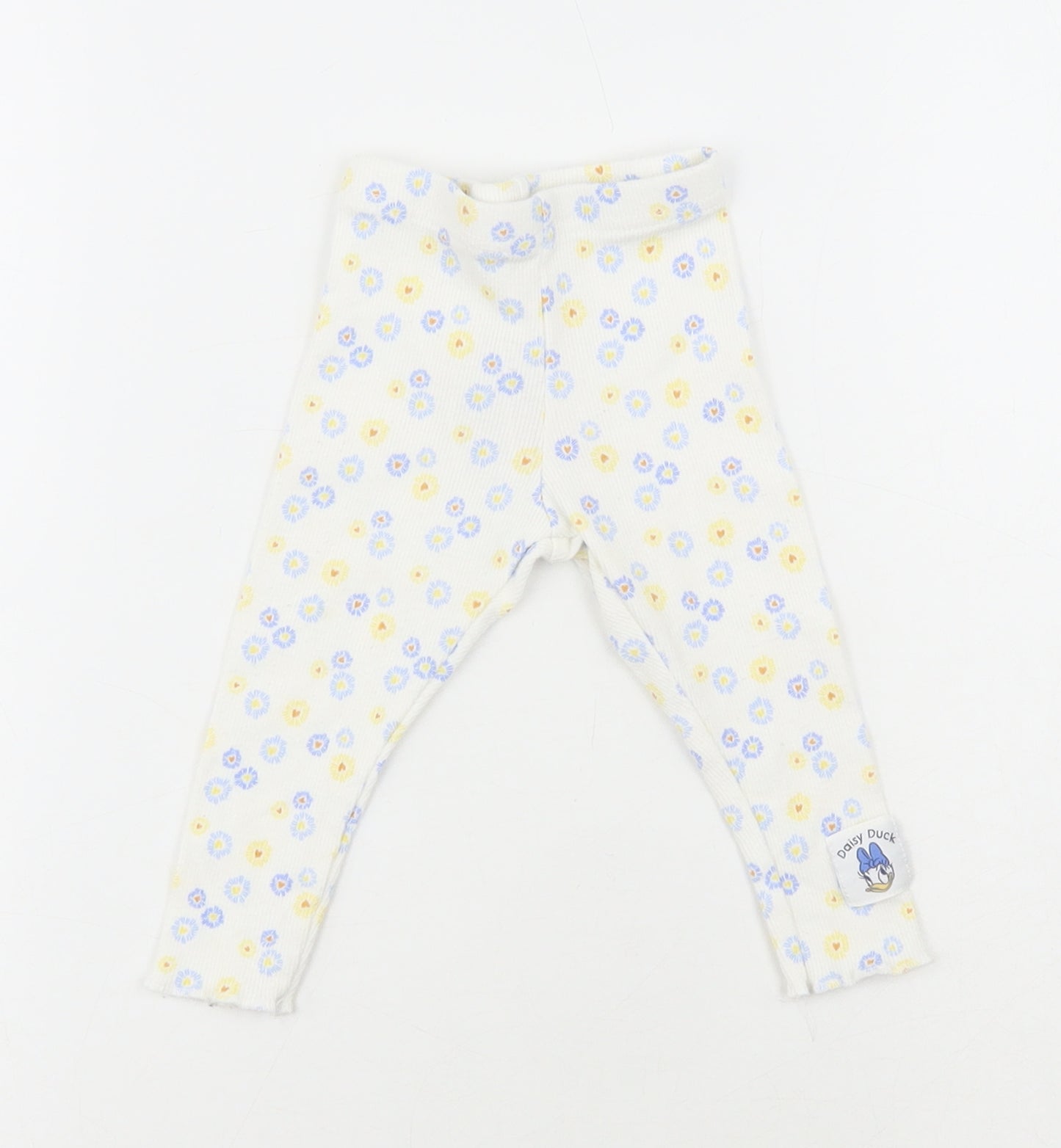 Primark White Floral Cotton Jogger Leggings Size 6-9 Months - Daisy Duck