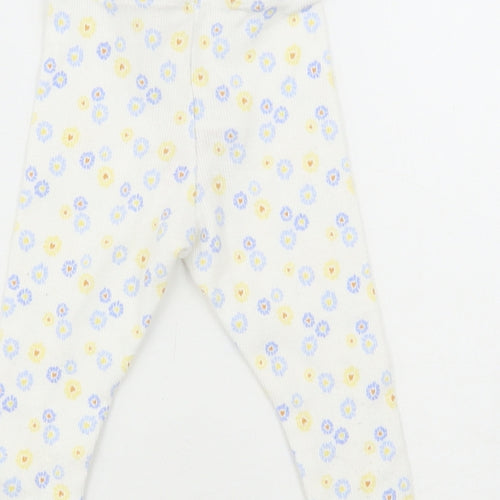 Primark White Floral Cotton Jogger Leggings Size 6-9 Months - Daisy Duck