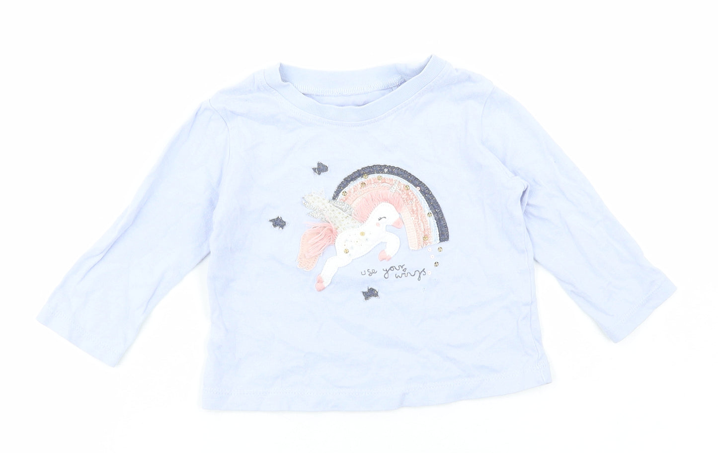 NEXT Girls Blue Cotton Basic T-Shirt Size 6-9 Months Round Neck