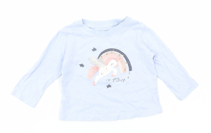 NEXT Girls Blue Cotton Basic T-Shirt Size 6-9 Months Round Neck