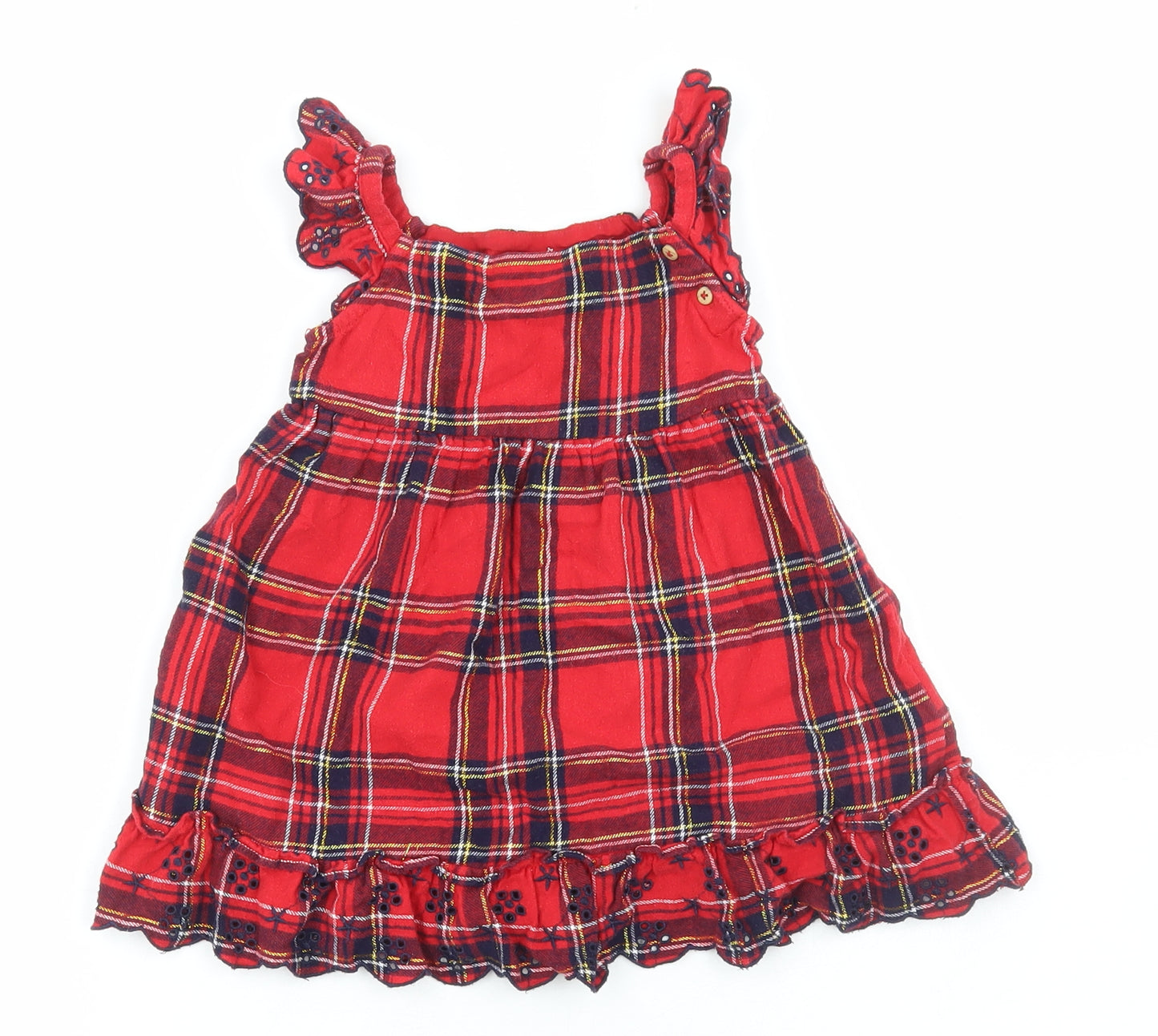 F&F Girls Red Plaid Cotton Skater Dress Size 12-18 Months Square Neck