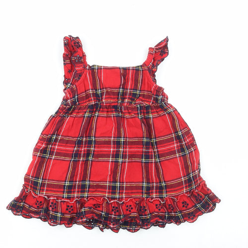 F&F Girls Red Plaid Cotton Skater Dress Size 12-18 Months Square Neck