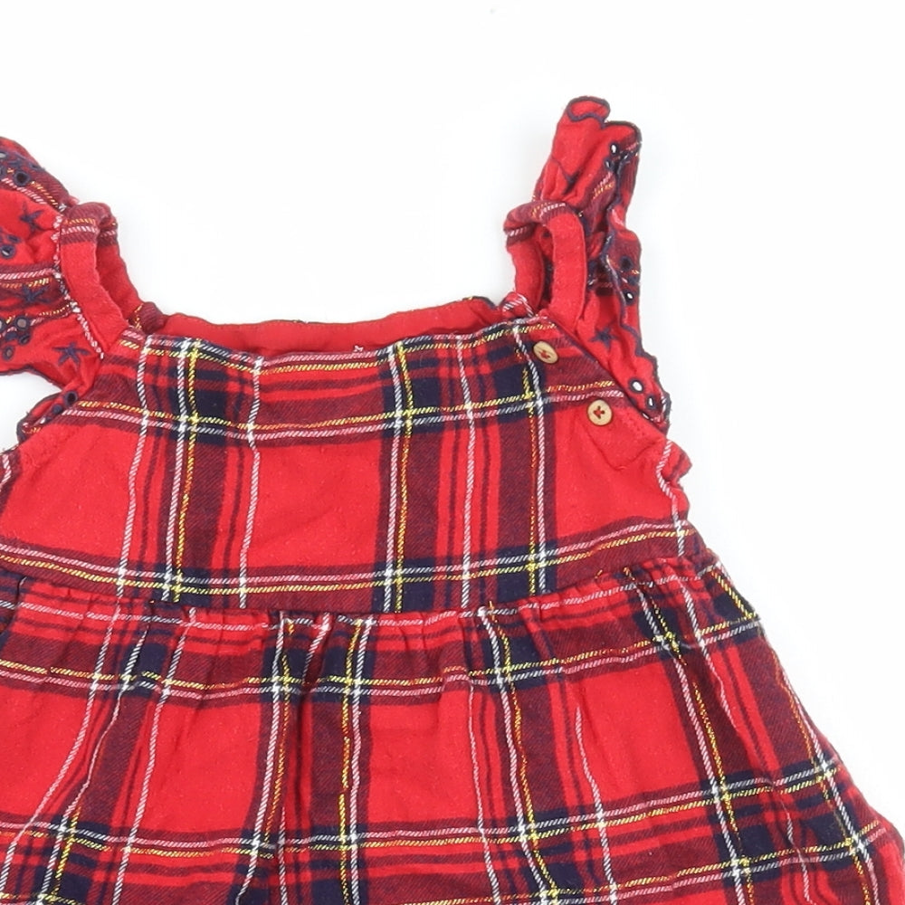 F&F Girls Red Plaid Cotton Skater Dress Size 12-18 Months Square Neck