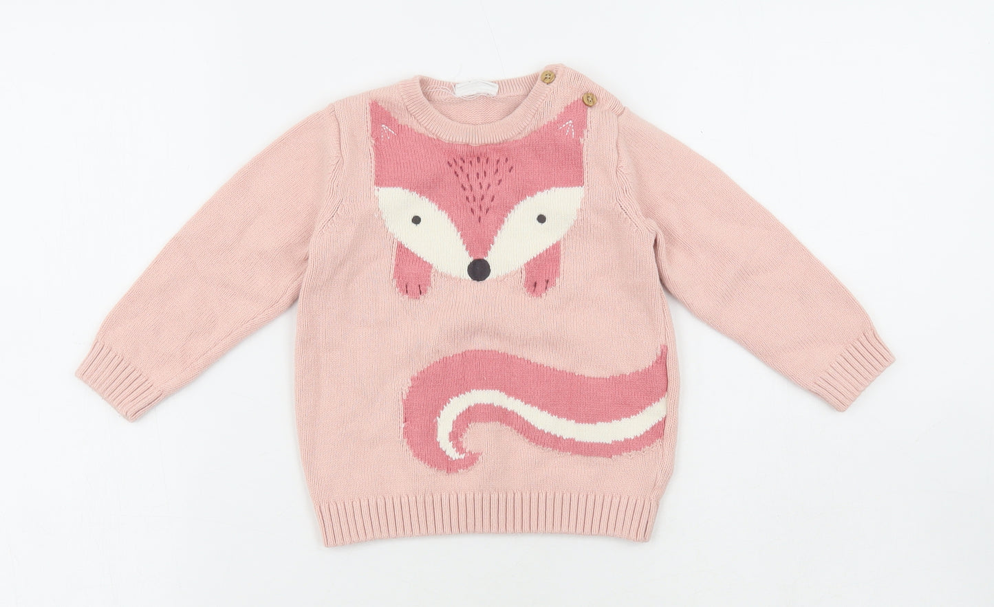 F&F Girls Pink Cotton Pullover Jumper Size 9-12 Months - Fox