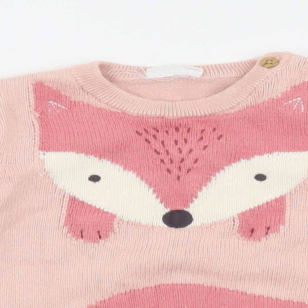 F&F Girls Pink Cotton Pullover Jumper Size 9-12 Months - Fox