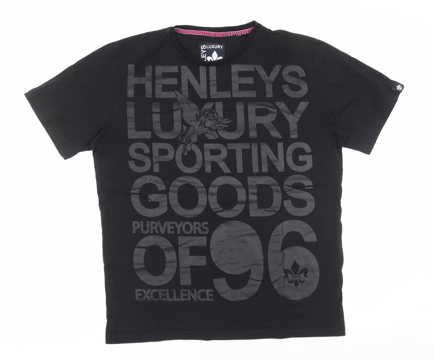 Henleys Mens Black Cotton T-Shirt Size XL Round Neck